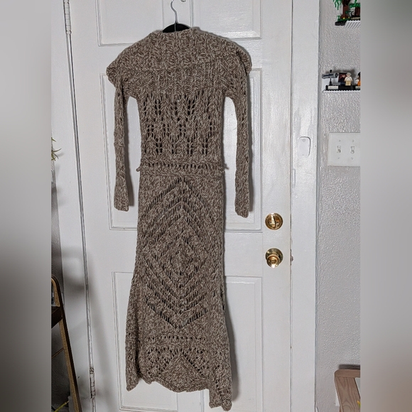 Free People Chunky Knit Longline Cardigan Neutral Taupe - Picture 3 of 4